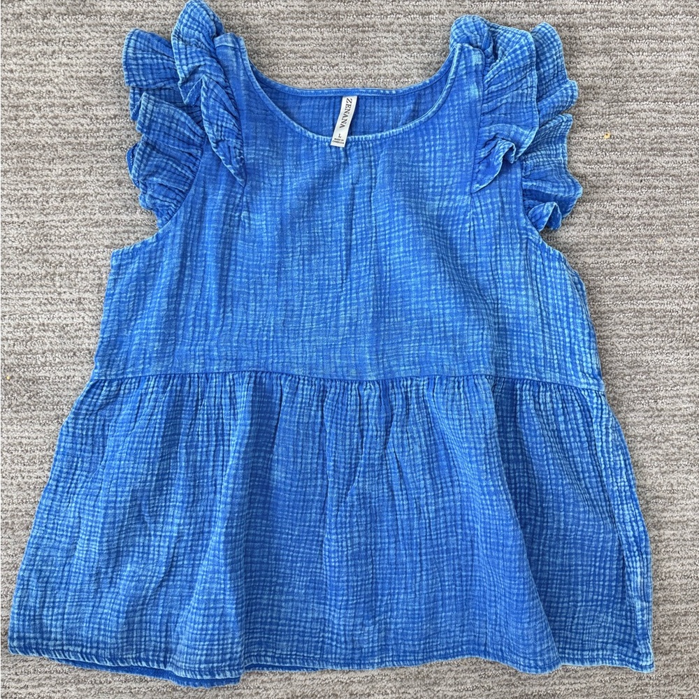 Zenana Outfitters Vibrant Blue Ruffled Blouse